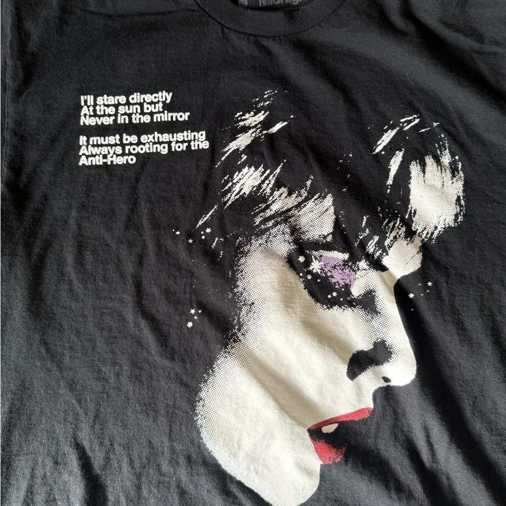 Taylor Swift Black Tee with White and Red midnights merch
